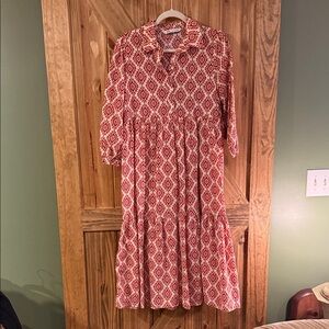 Zara Rusty Red Patterned Midi Dress, 3/4 length sleeves